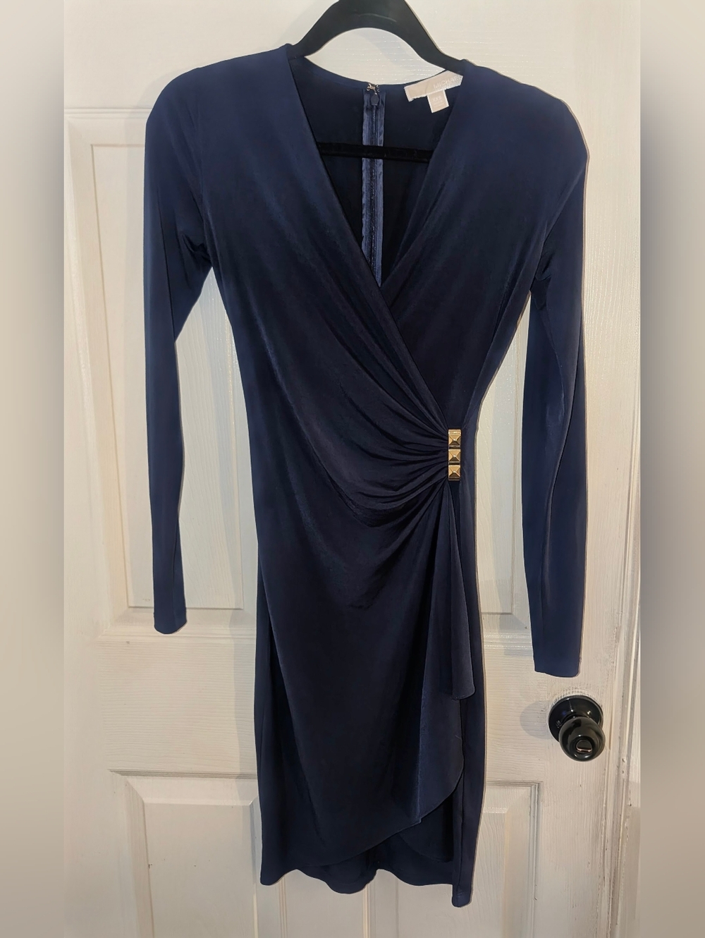 Michael Kors Black Long Sleeve Jersey Mini Wrap Dress - Picture 4 of 5